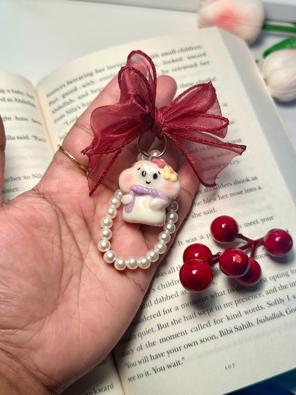 Cloud Keychain - Red/Pink Ribbon