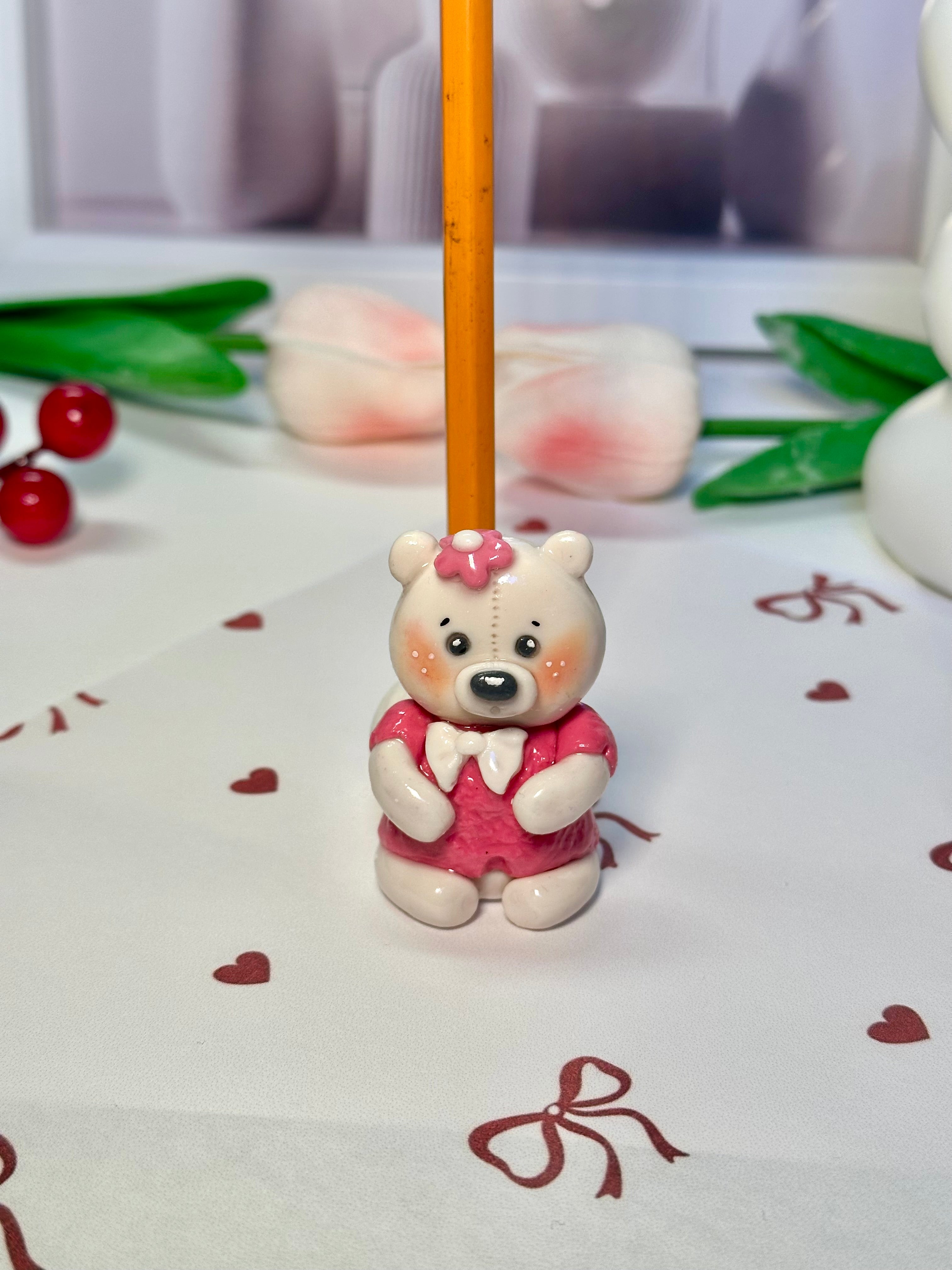 Cute Teddy Bear Pencil Holder - Berry the Polar Bear| Handmade Desk buddy / Desk Accessory 🧸✏️