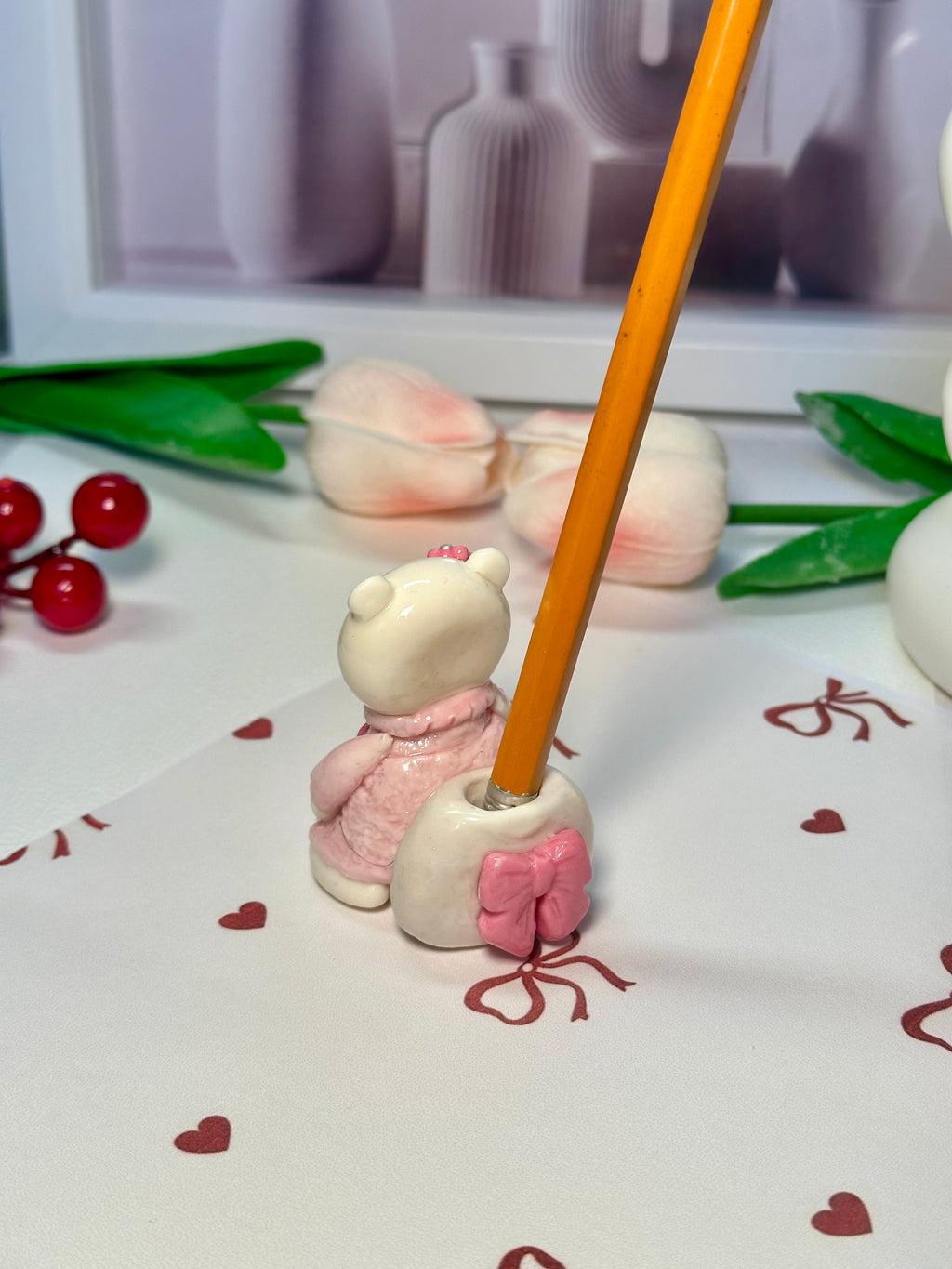 Cute Teddy Bear Pencil Holder - Mochi the Polar Bear | Handmade Desk buddy / Desk Accessory 🧸✏️