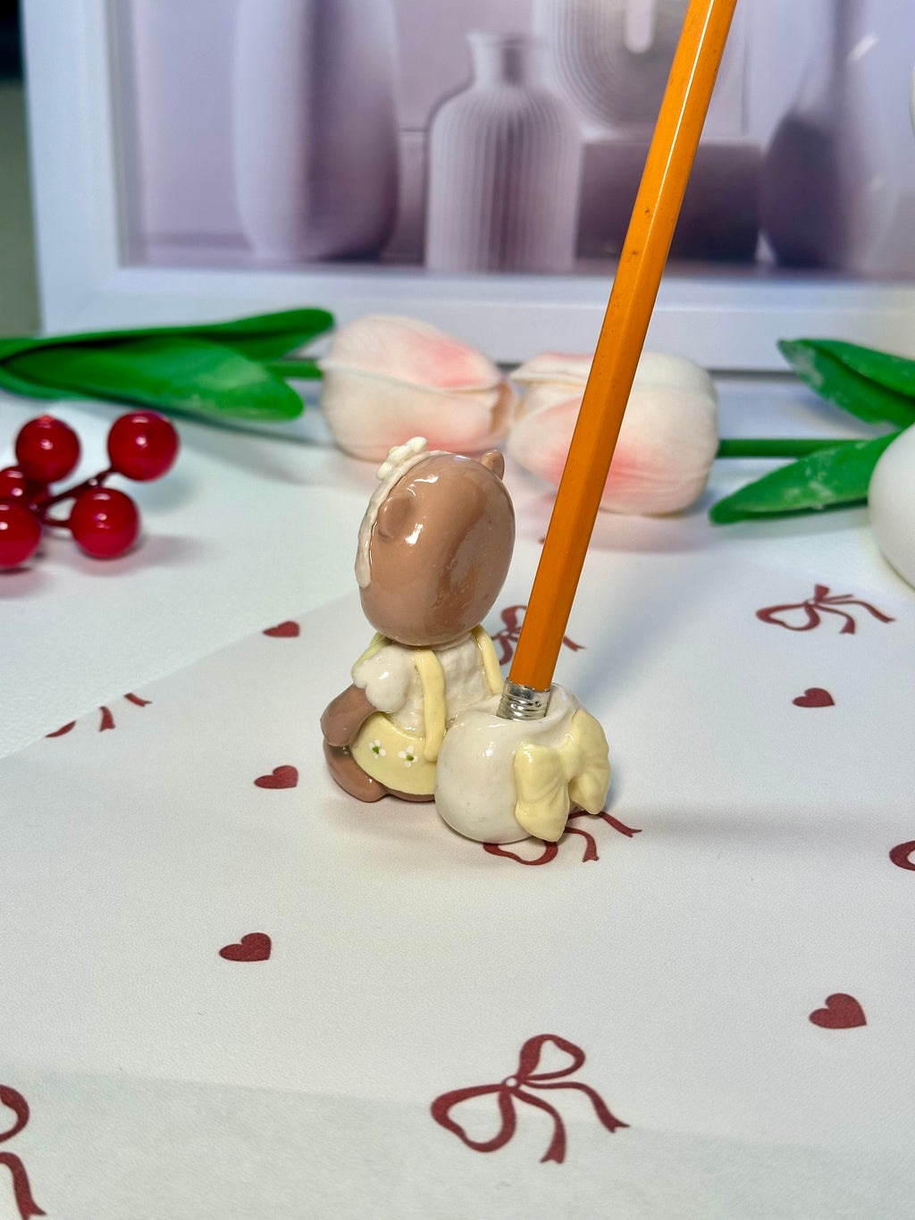 Cute Teddy Bear Pencil Holder - Blossom the Teddy Bear | Handmade Desk buddy / Desk Accessory 🧸✏️