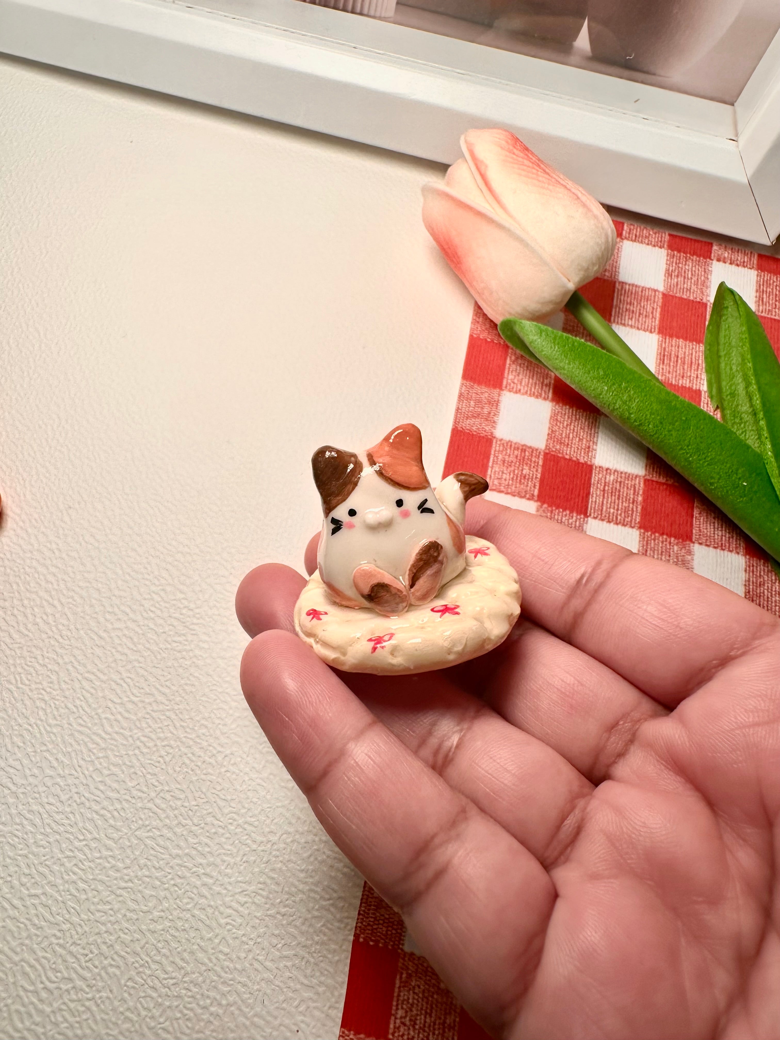 Cute Cat Desk Buddy - Bow the Cat on a cushion