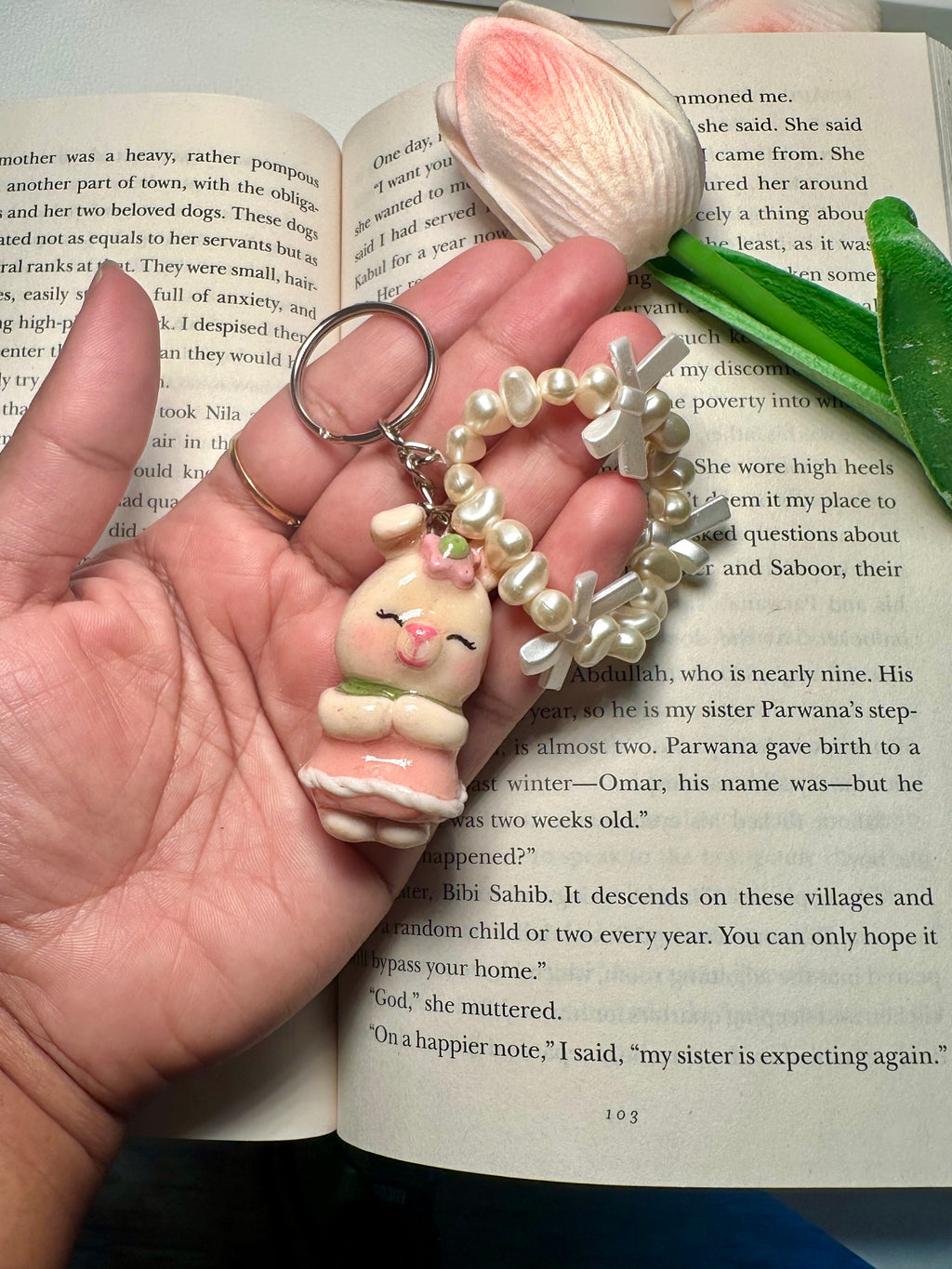 Cute Bunny Keychain - Pearl