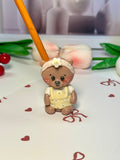 Cute Teddy Bear Pencil Holder - Blossom the Teddy Bear | Handmade Desk buddy / Desk Accessory 🧸✏️