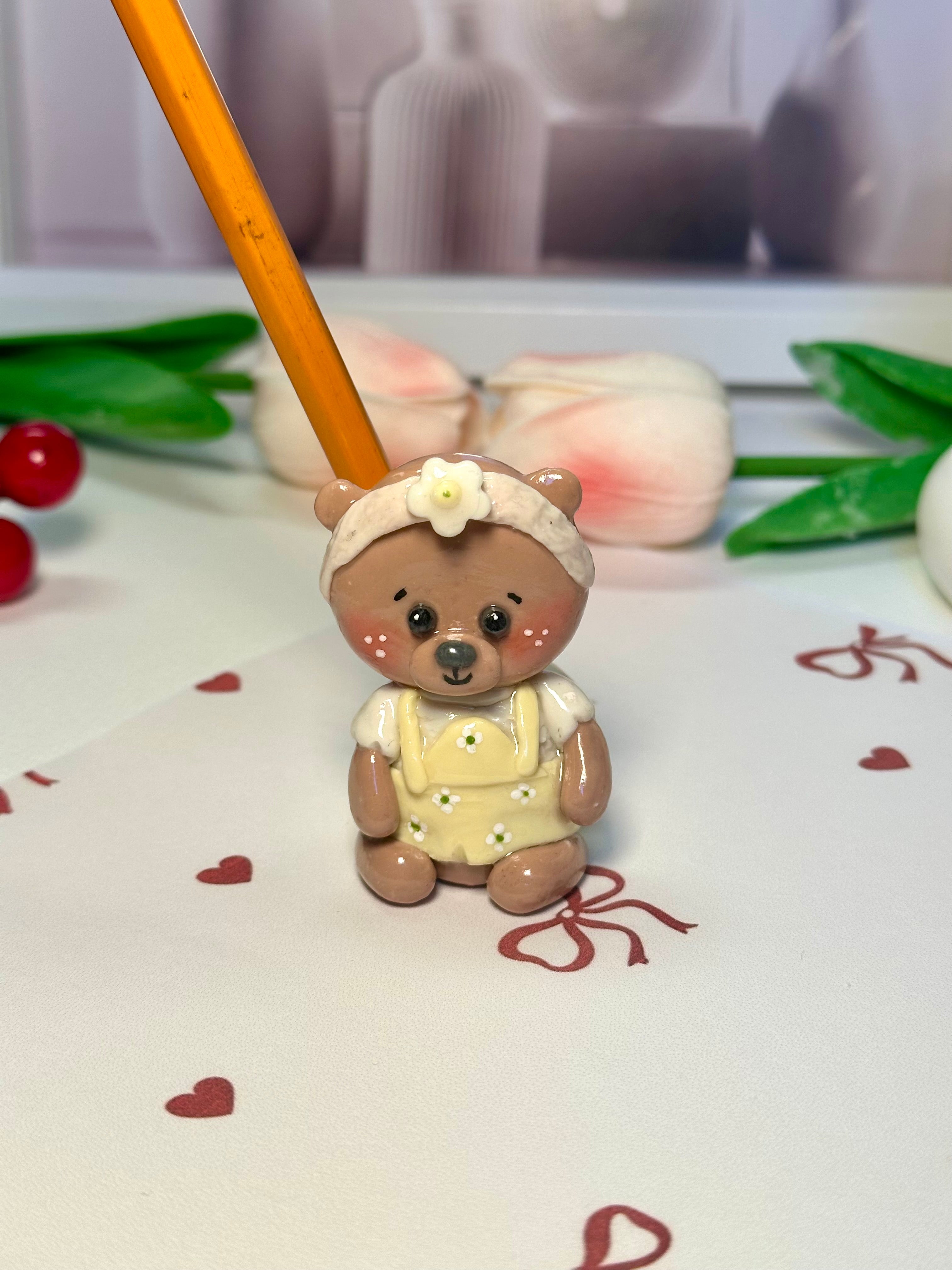 Cute Teddy Bear Pencil Holder - Blossom the Teddy Bear | Handmade Desk buddy / Desk Accessory 🧸✏️
