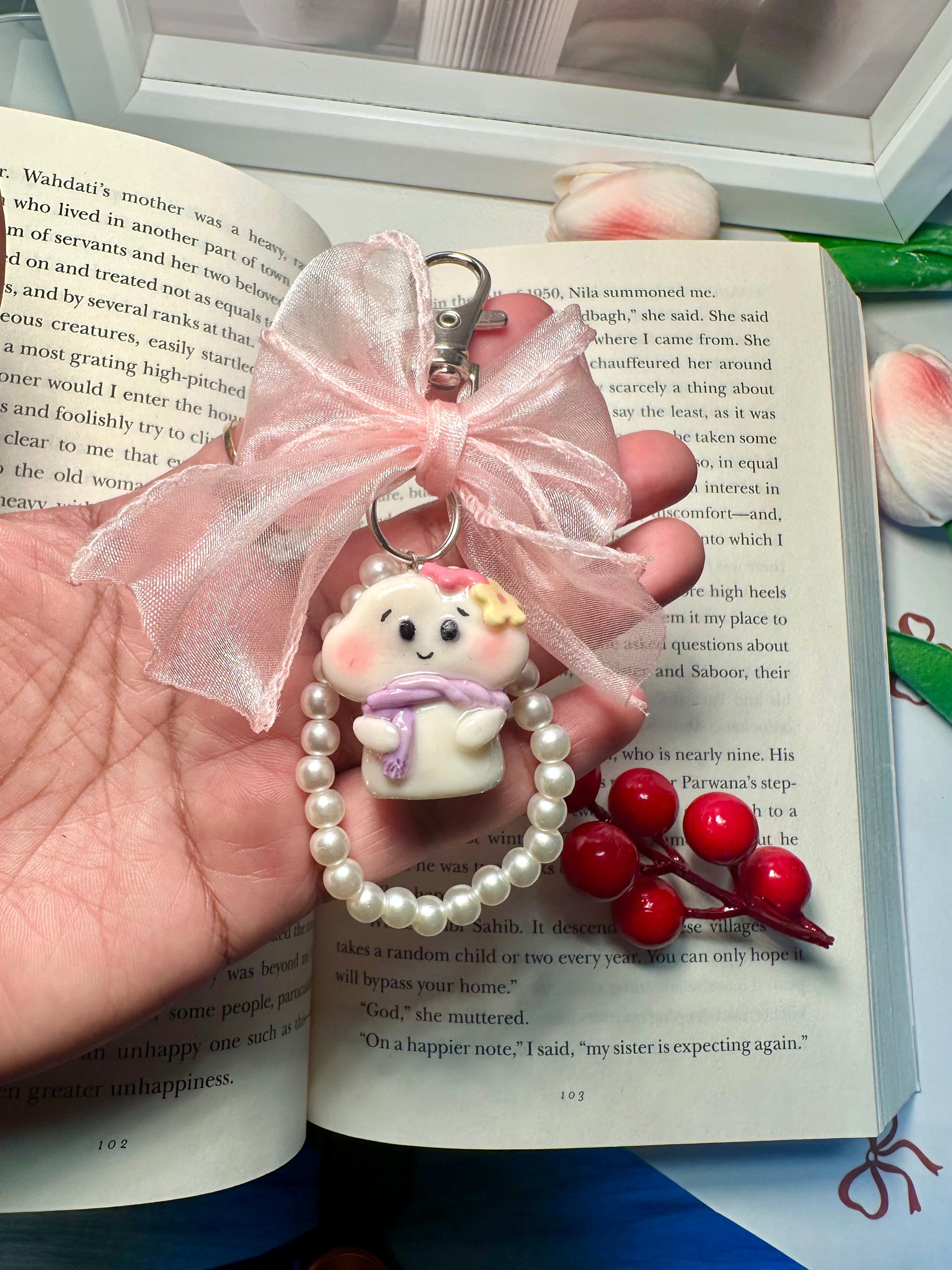 Cloud Keychain - Red/Pink Ribbon