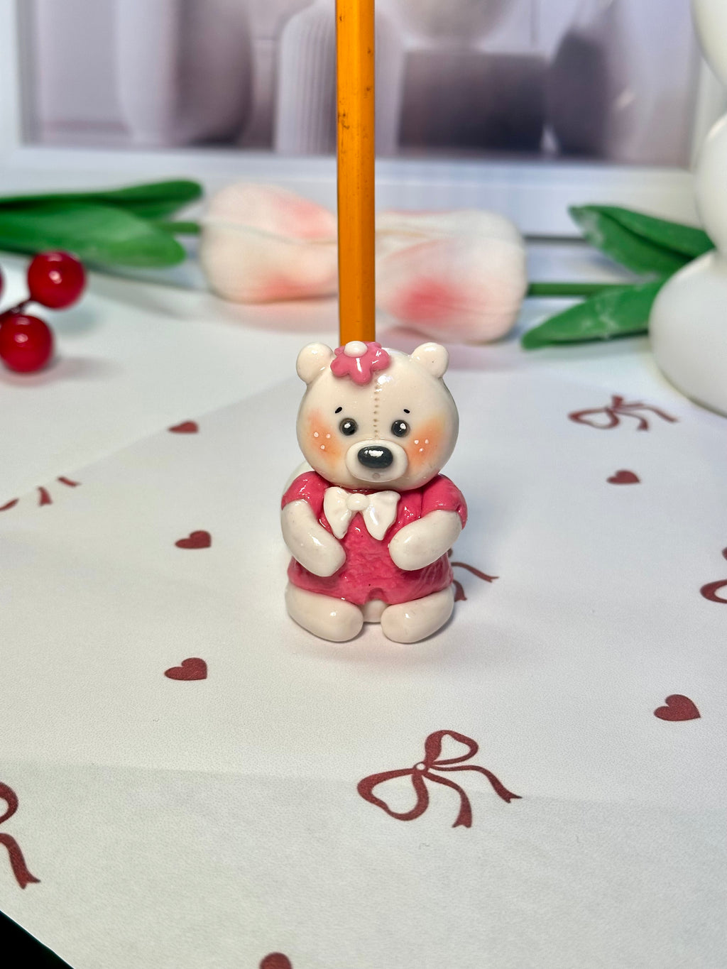Cute Teddy Bear Pencil Holder - Berry the Polar Bear| Handmade Desk buddy / Desk Accessory 🧸✏️