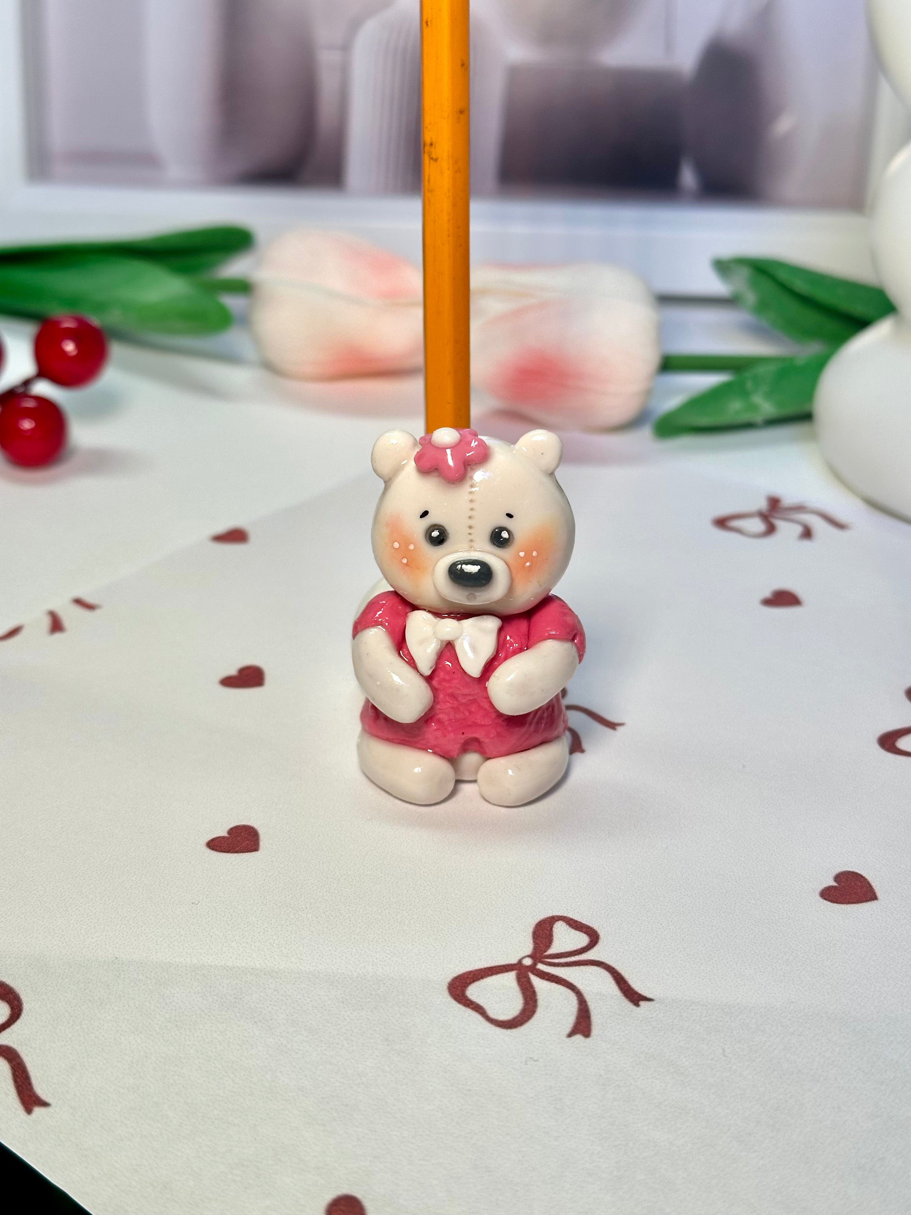 Cute Teddy Bear Pencil Holder - Berry the Polar Bear| Handmade Desk buddy / Desk Accessory 🧸✏️