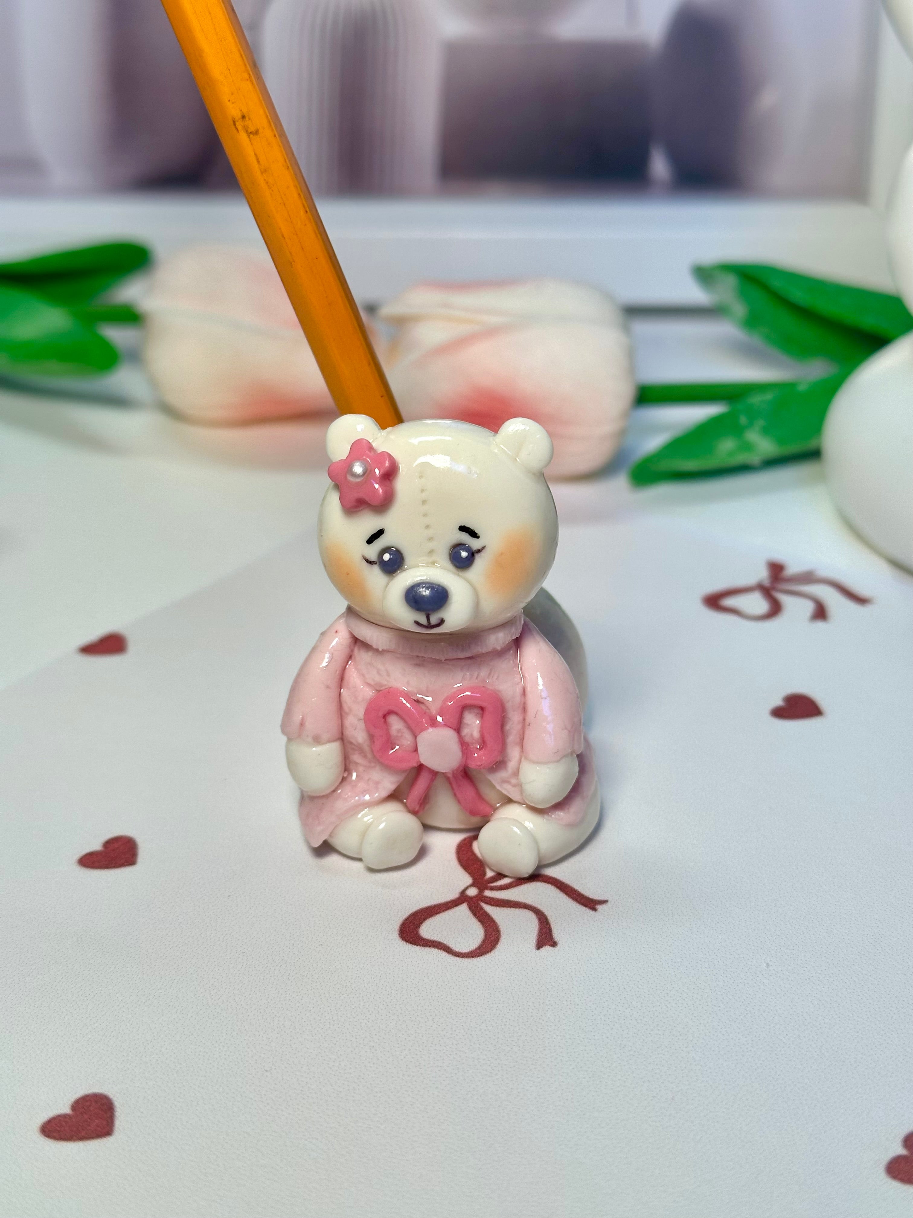 Cute Teddy Bear Pencil Holder - Mochi the Polar Bear | Handmade Desk buddy / Desk Accessory 🧸✏️