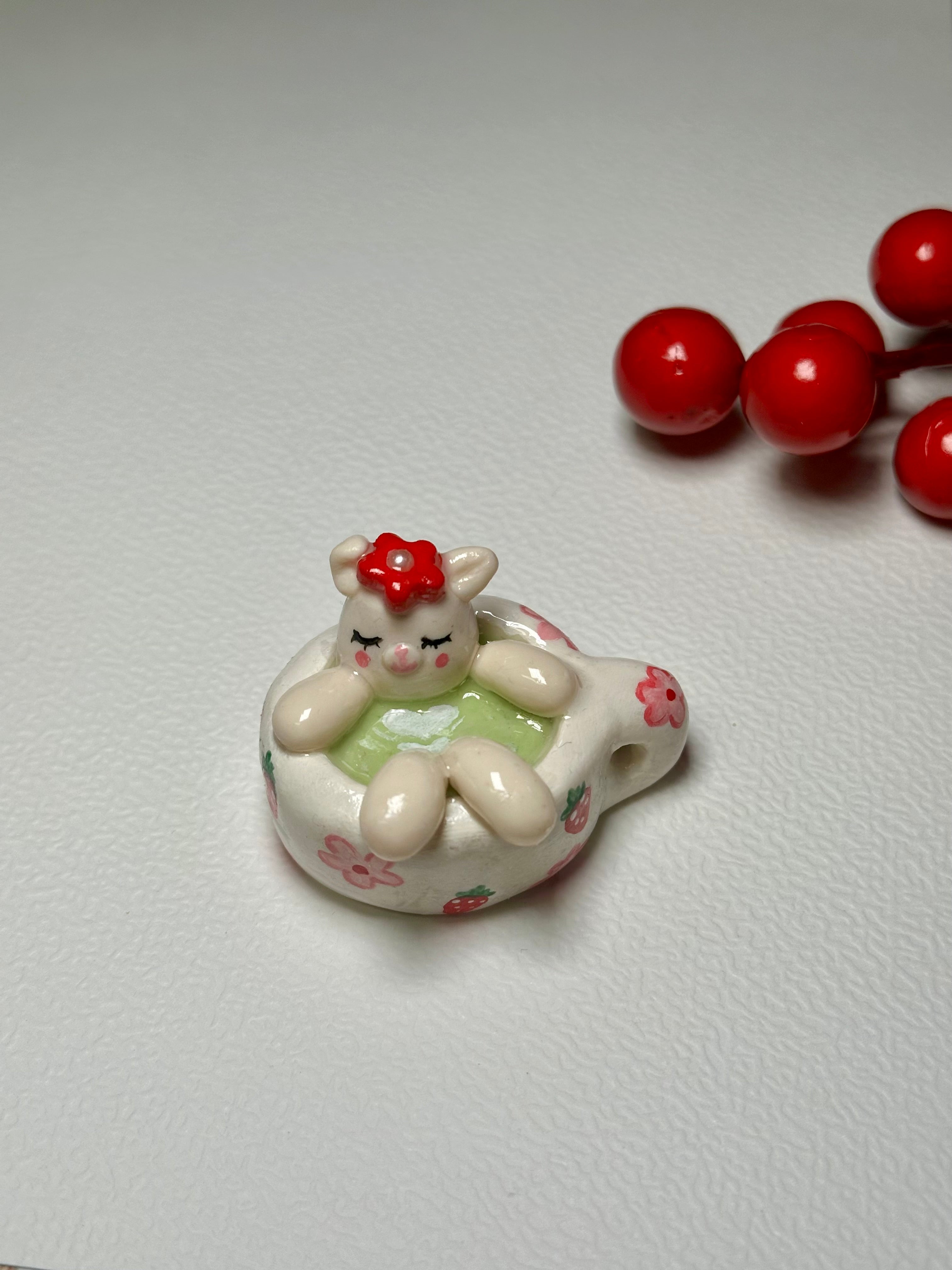 Cute Bunny Desk Buddy - Matcha Mia | Cute Bunny in a matcha cup